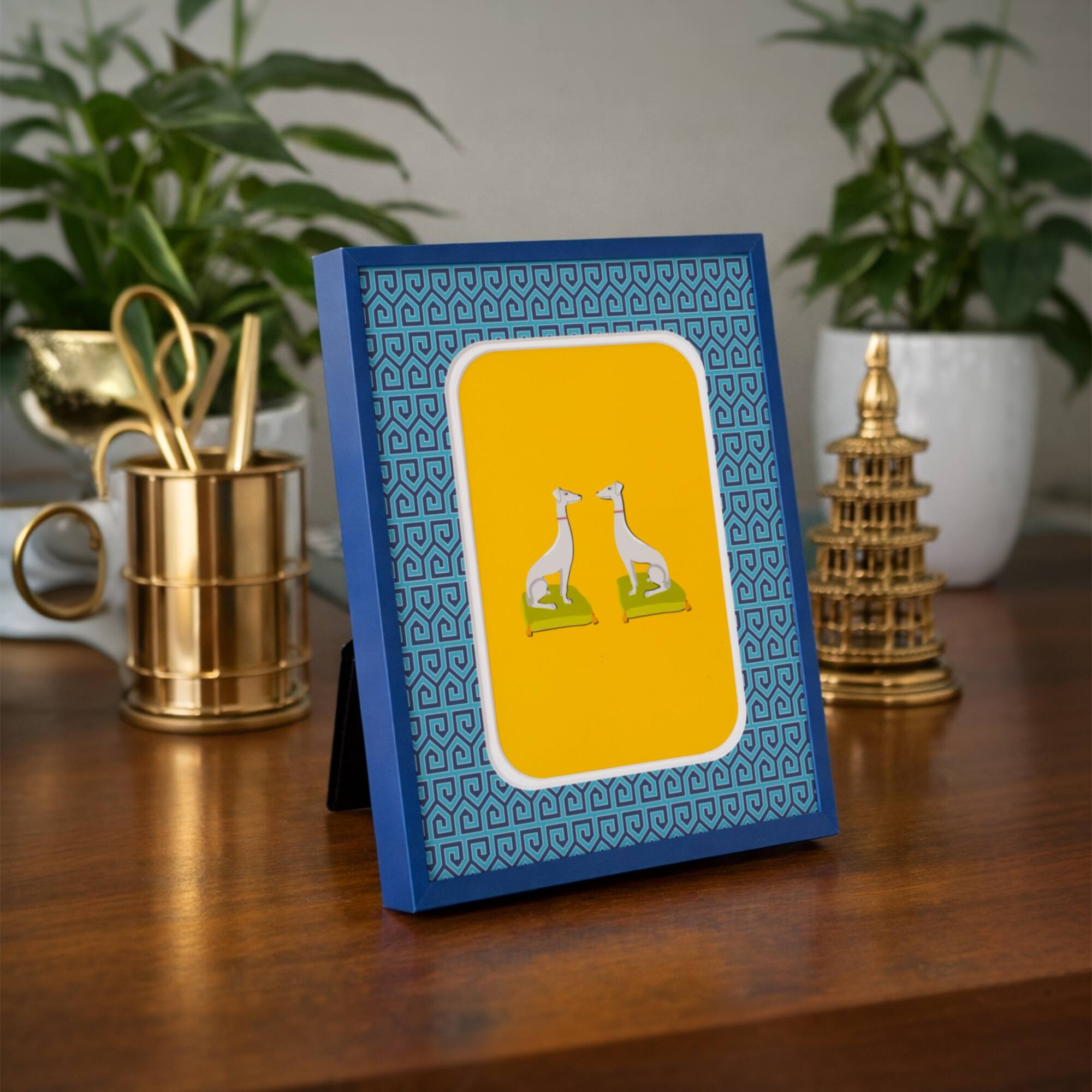 Jonathan Adler x Michaels 4" x 6" Blue & Teal Greek Key Matted Metal Tabletop Frame